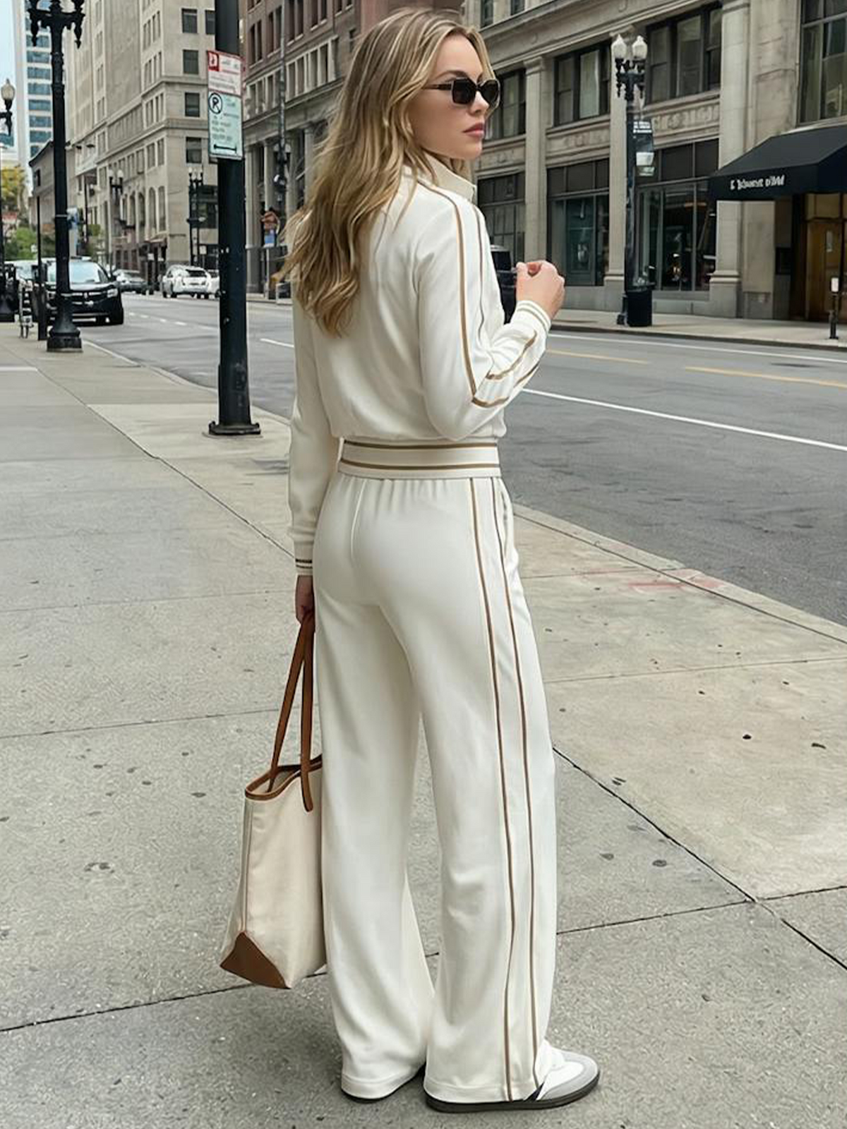 Women's Stylish Casual White Long-sleeved Top And Trousers Set